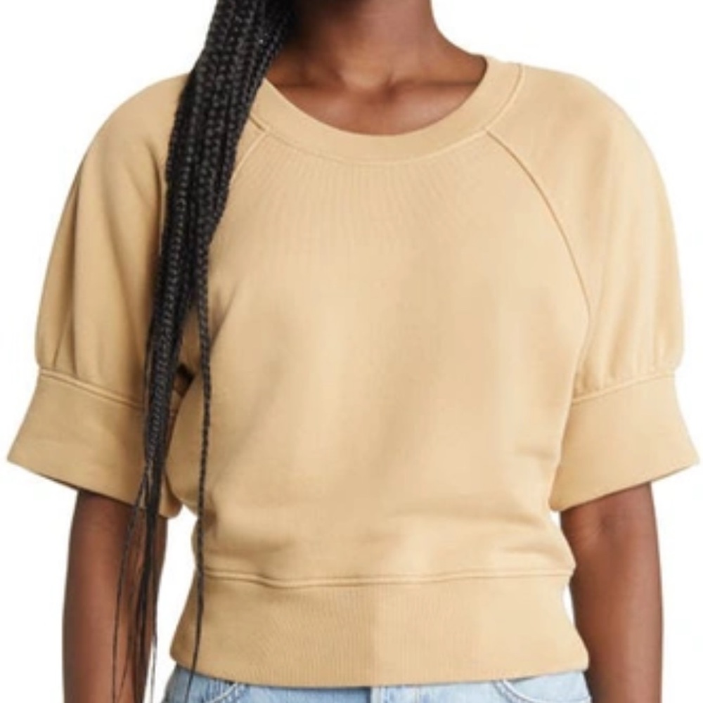 FRAME Tan Short Sleeve Puff Sleeve Top